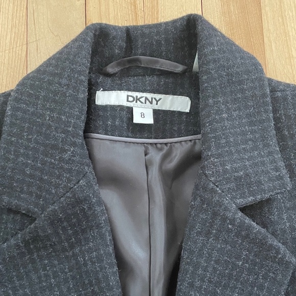 DKNY Charcoal/Black Grid Print Wool Blend Single Button Coat - Sz 8 - Picture 8 of 16